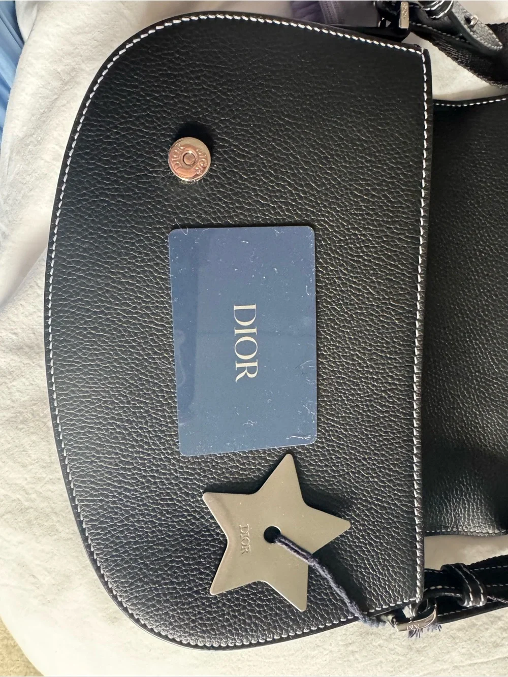 Dior Black Leather Crossbody Saddle Bag with Silver Buckle